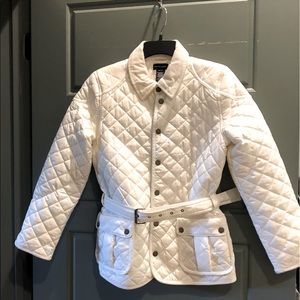 Girls Ralph Lauren Quilted Coat. Polyester off white w/corduroy trim and collar.
